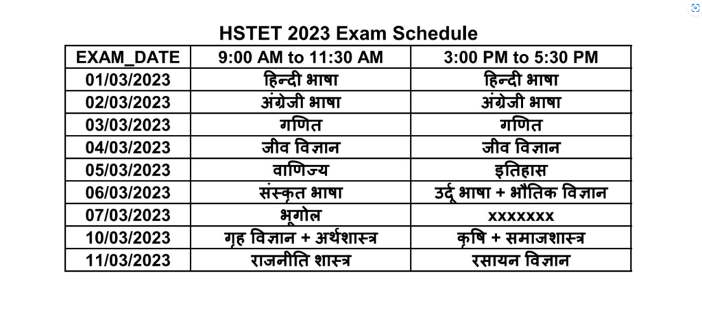 HSTET 2023 Exam Schedule