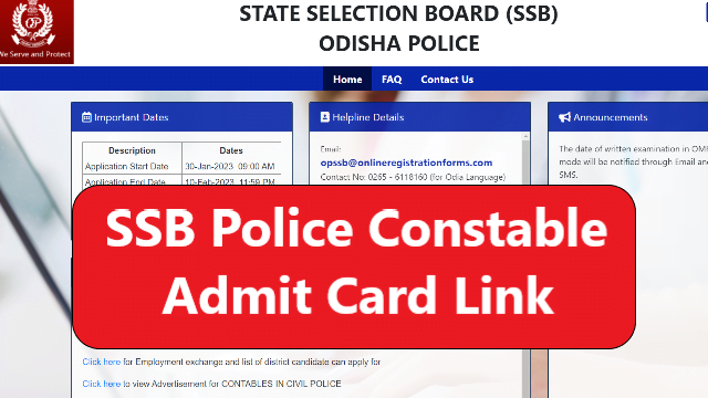 Odisha Police Constable Admit Card 2023