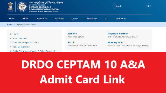 DRDO CEPTAM 10 A&A Admit Card