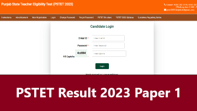 PSTET Result 2023 Paper 1